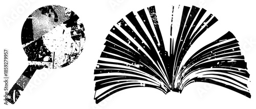 magnifying glass and open book vector