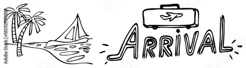 arrival suitcase palm tree sailboat