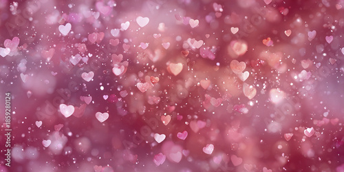 Soft pink heart bokeh background with glowing romantic light spots and gentle sparkles creating dreamy and warm atmosphere for love and celebration themes