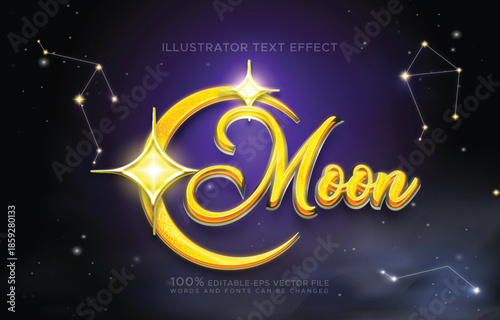 MOON | Celestial Golden Star & Galaxy Text Effect Vector Template