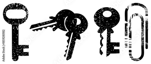four vintage keys with distressed texture