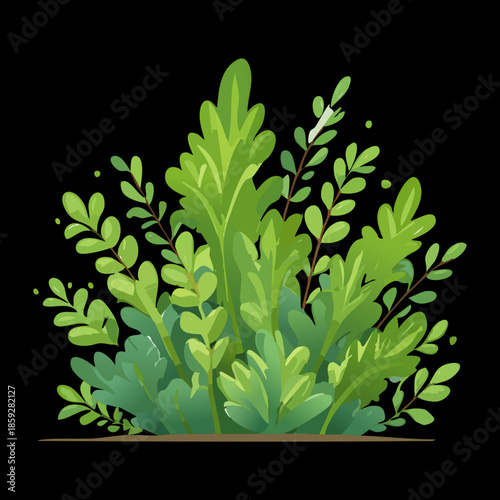 dense green bush with various leaf shapes for garden landscaping and wild nature botanical environment design