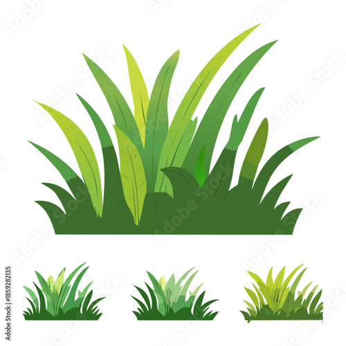 simple green grass tuft with various small plant seedlings for minimalist botanical nature and garden design