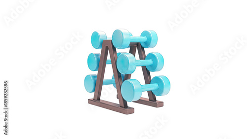 Blue Dumbbell Set on a Gray Rack