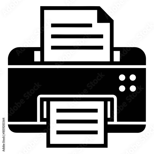 a detailed illustration depicts a classic black printer with a partially printed document emerging from its output tray showcasing office technology high quality professional modern elegant