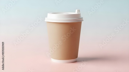 Wallpaper Mural Disposable Coffee Cup with White Lid on a Soft Pink and Blue Pastel Background, Modern Cafe Branding Torontodigital.ca