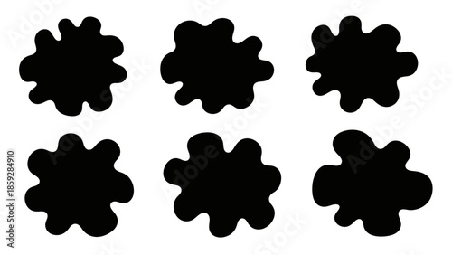 Abstract black ink blots collection on white background for design elements