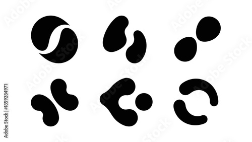 Abstract black shapes on white background for design and conceptual projects