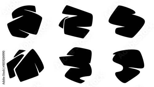 Abstract black shapes on white background for design and conceptual projects