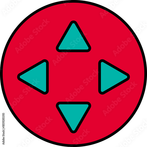 Red circle with four green triangular icons Game console product