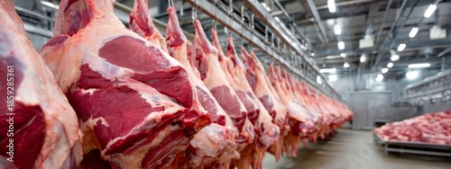 Wallpaper Mural A meat processing plant with hanging meat. The meat is hanging from the ceiling and is being processed Torontodigital.ca