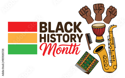Vibrant Black History Month celebration with cultural symbols