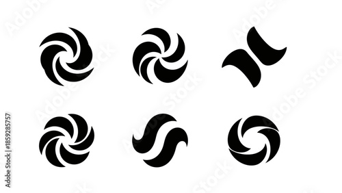 Abstract swirl design elements set in black and white on plain background