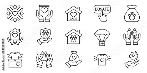 Charity and donation icons collection for social causes and community support