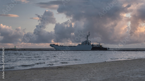 POLISH NAVY - The landing ship is heading out to sea
