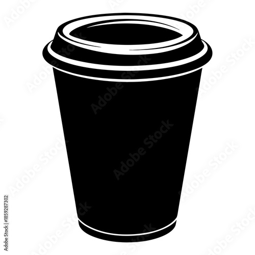 a monochromatic illustration depicts a disposable coffee cup with a lid showcasing its simple form and dark silhouette high quality professional detailed modern elegant stylish clean