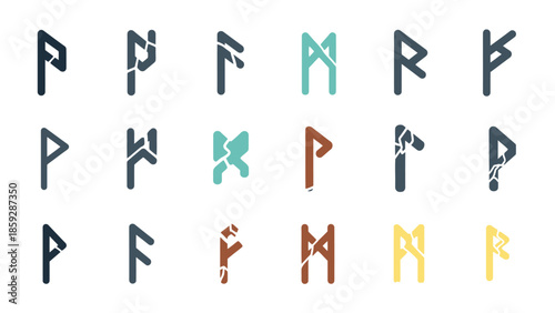 Set of colorful runes isolated on white background for design elements