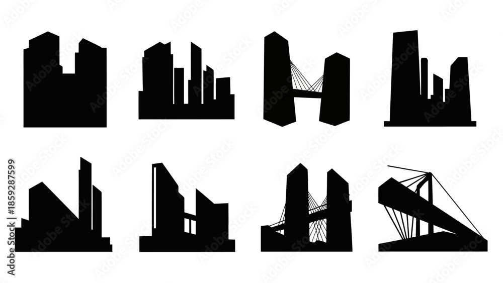 Fototapeta premium Silhouette cityscape illustrations urban buildings bridges and architectural designs