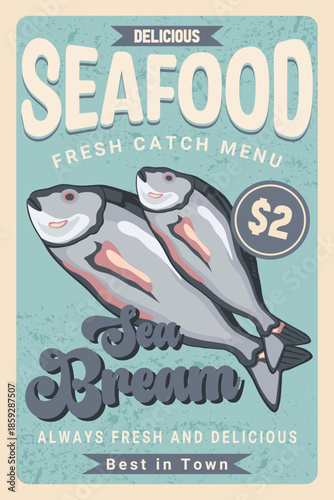 Vintage Seafood Menu Poster Featuring Fresh Sea Bream