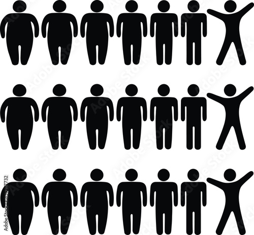 Silhouettes of people showing weight difference and a fit person