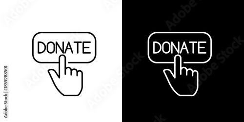 Clickable donate button icon with a hand cursor on white and black backgrounds, signifying online giving and support