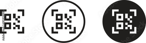 QR code scanner icon set with square and circle frames for digital payment and mobile app interface
