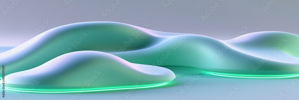 Obraz premium Elegant Soft Green Geometric Shapes on an Iridescent Plateau for Stylish Minimalist Product Mockups