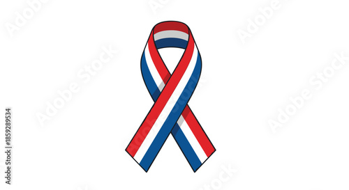 Awareness ribbon with red white and blue stripes representing a specific cause or national pride on a white background.