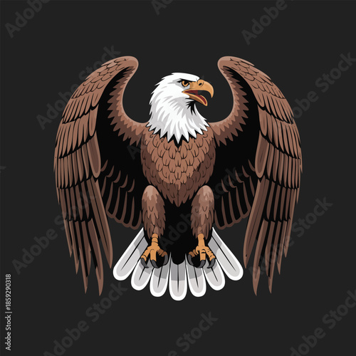 Bald eagle with wings spread overhead illustration.
