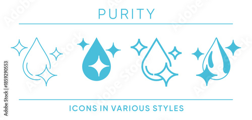 Purity feature - icons set with water drop in various graphic styles