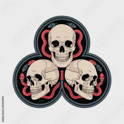 Triple Skull Emblem with Serpent Motif.