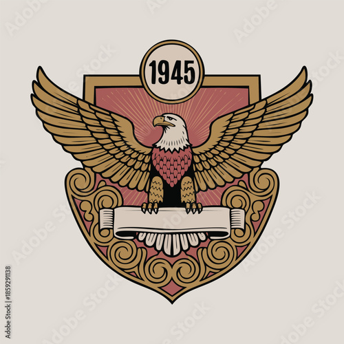 Heraldic Eagle Emblem Shield 1945 Crest.