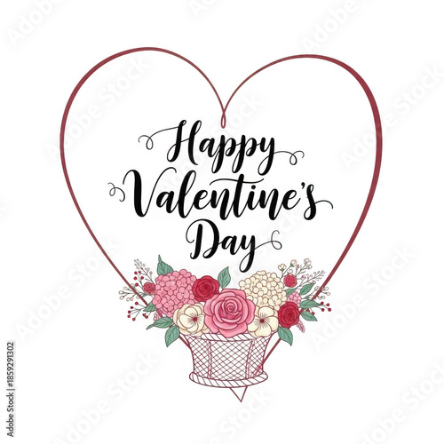 Happy valentine's day with bouquet isolated on transparent background