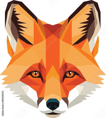 A stylized geometric fox head features warm orange tones.