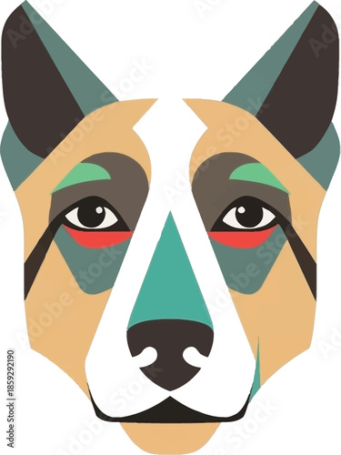 A stylized geometric dog head with a friendly expression.