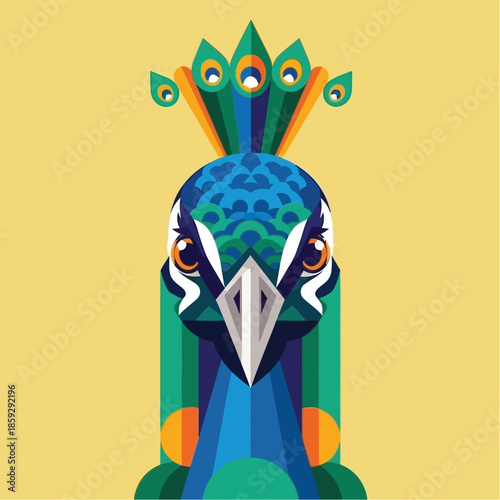 A majestic peacock bird head with a vibrant crown.