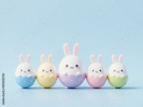 Cute Pastel Easter Bunny Egg Family On Blue Background