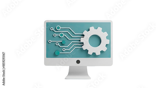 Wallpaper Mural Computer Monitor with Gear and Circuit Board Design Torontodigital.ca