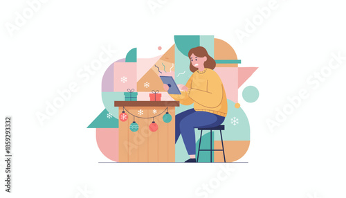 Woman frustrated by device failure during festive season dealing with holiday tech stress