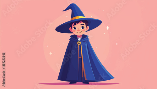Enchanting Young Wizard in Blue Robes and Pointed Hat.