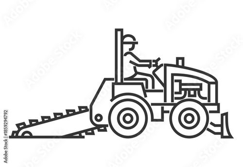 Trencher machine icon in bold line and side view