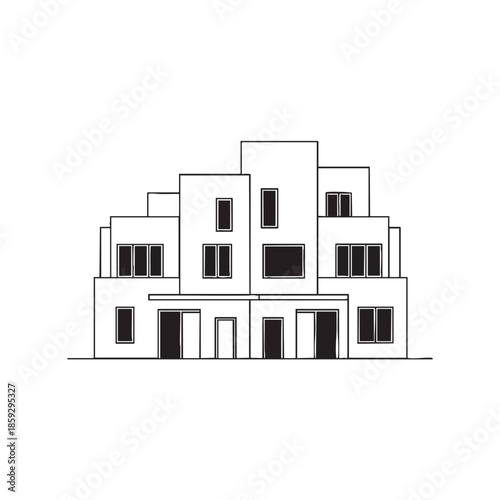 Modern artistic line drawing of a multistory residential building