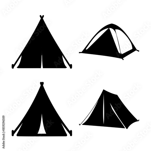 A collection of diverse camping tent silhouettes perfect for outdoor adventure designs