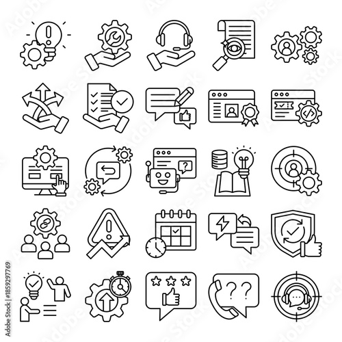 Enhanced Customer Service Management Icon Set (25),Disruptive Innovation,Service ,Assistance,Transparency,Integration,Flexibility,Accountability,Feedback