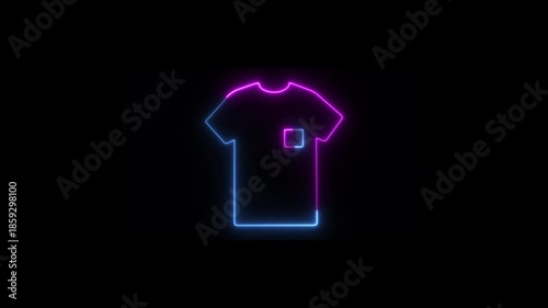 Neon T-shirt icon on black background, bright neon clothing icon. HD video motion.