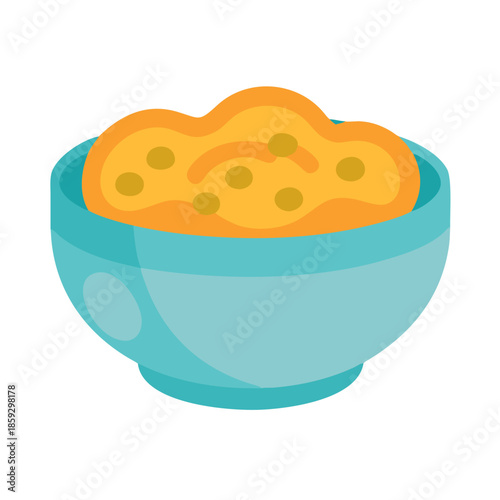 Stylized illustration of yellow porridge in a blue bowl