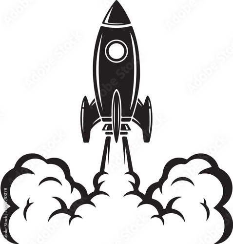 Rocket Launch Silhouette with Smoke Clouds