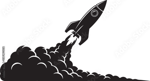 Rocket Launch Silhouette with Smoke Clouds