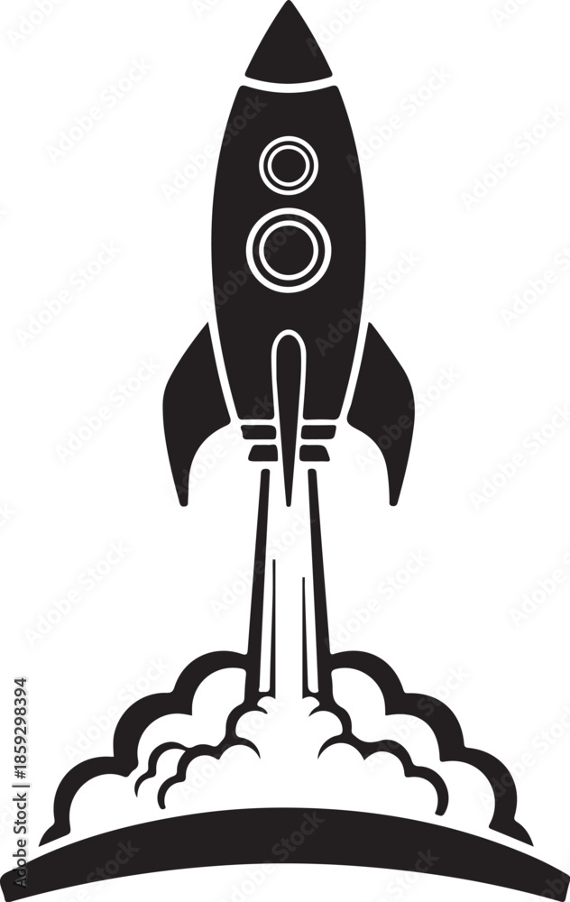Fototapeta premium Rocket Launch Silhouette with Smoke Clouds
