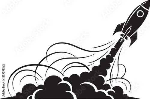 Rocket Launch Silhouette with Smoke Clouds